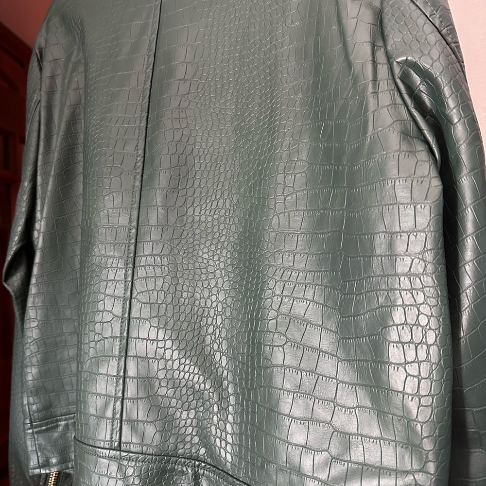 Catherine Malandrino Dark Green Croc-Embossed Moto Jacket - Picture 10 of 10